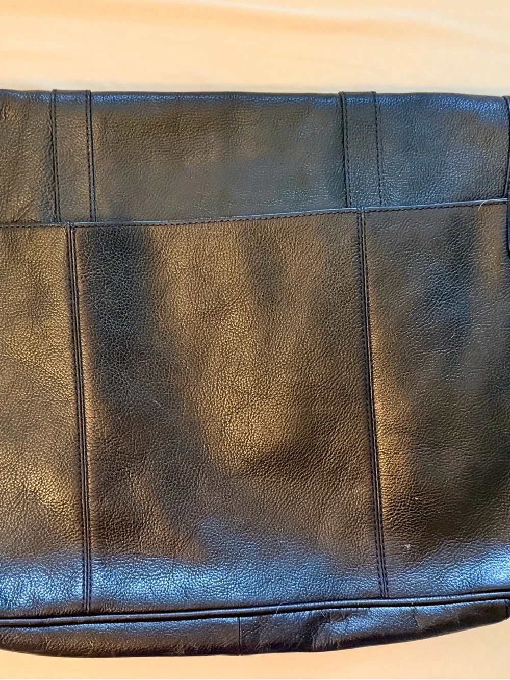 Cole Haan Black Leather Messenger Bag with Buckle Straps